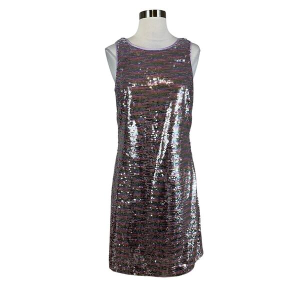 Vince Camuto Sparkly Sequined Mini Sheath Cocktail Dress Size 6 Pink and Silver - Picture 1 of 13